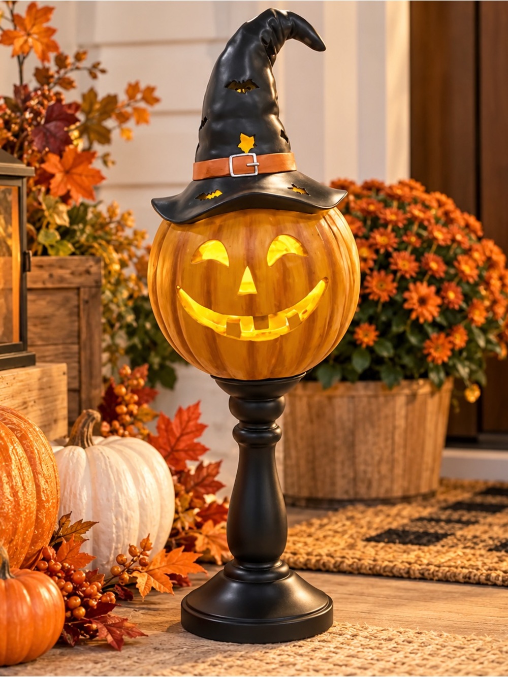 NWT Light Up Halloween Pumpkin On A Candlestick - Indoor/Outdoor Safe - Size 20